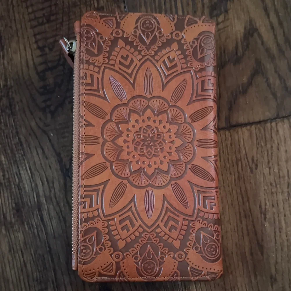 NWOT Brown Embossed Wallet with Mandala Design